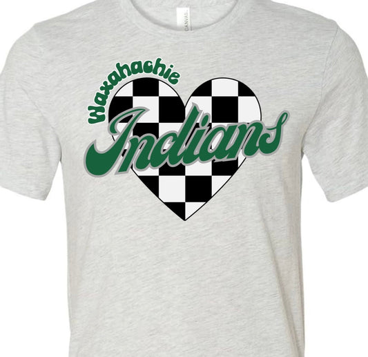 Waxahachie Indians Check Heart Tee