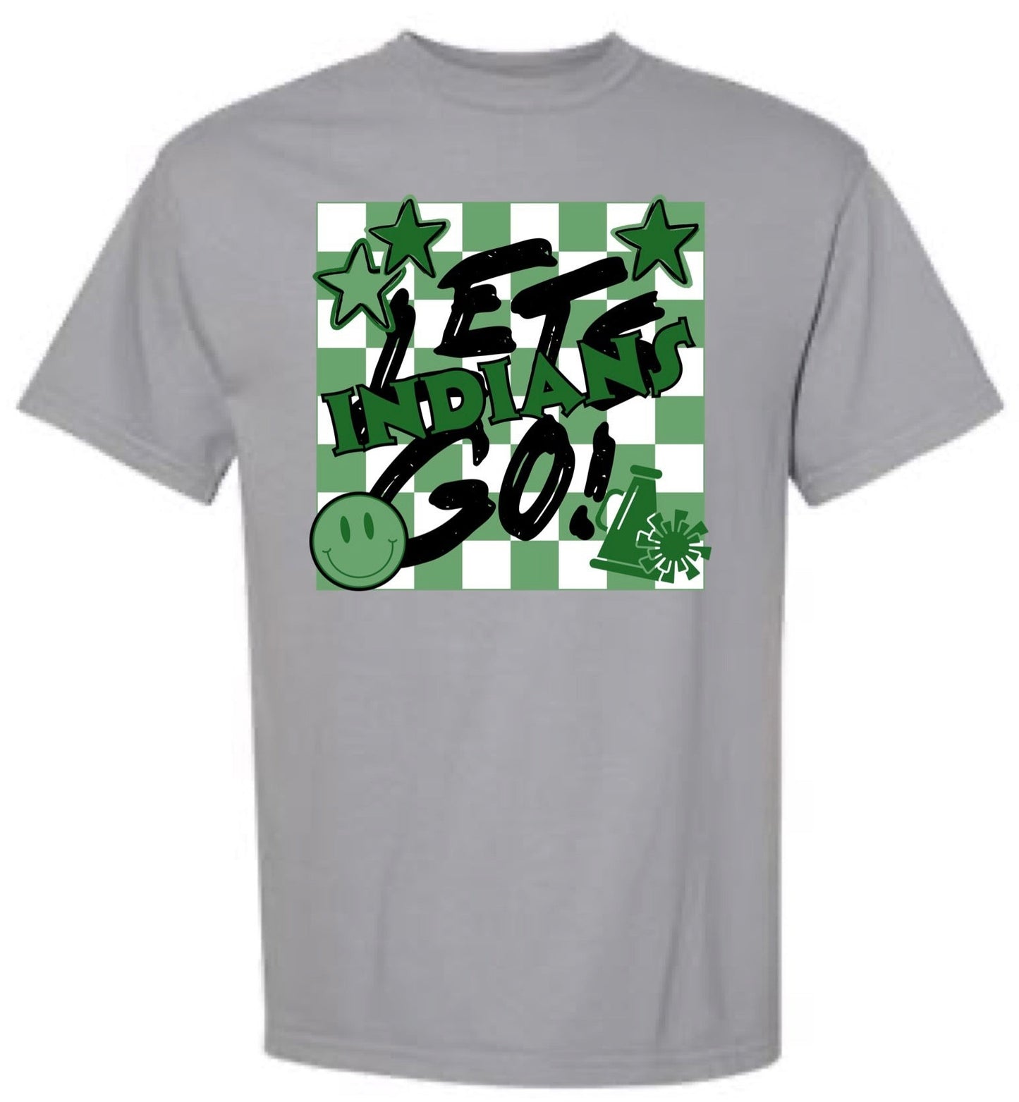 Any School Let’s Go! Checkered Mascot Tee